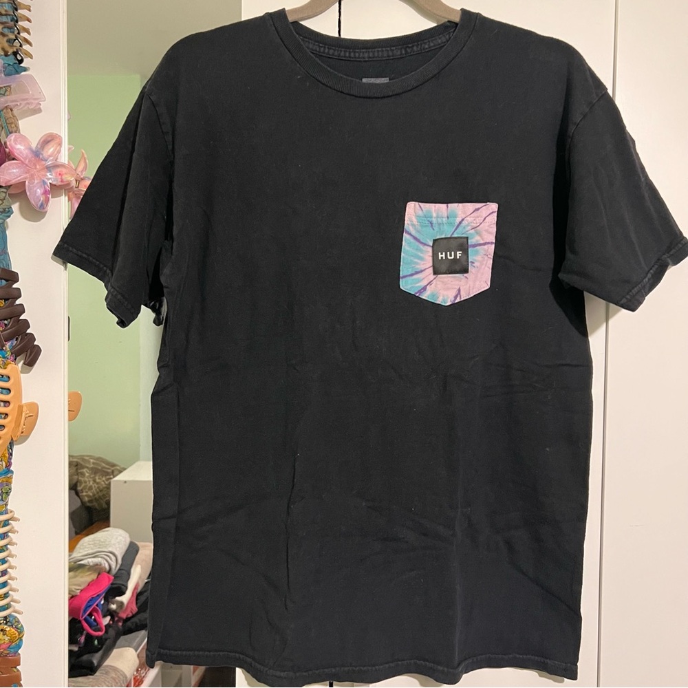 HUF Black Tee with Colorful Pocket